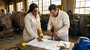 Boilermaker training course — students practising fabrication and welding at Real Skills Technical FET Pretoria